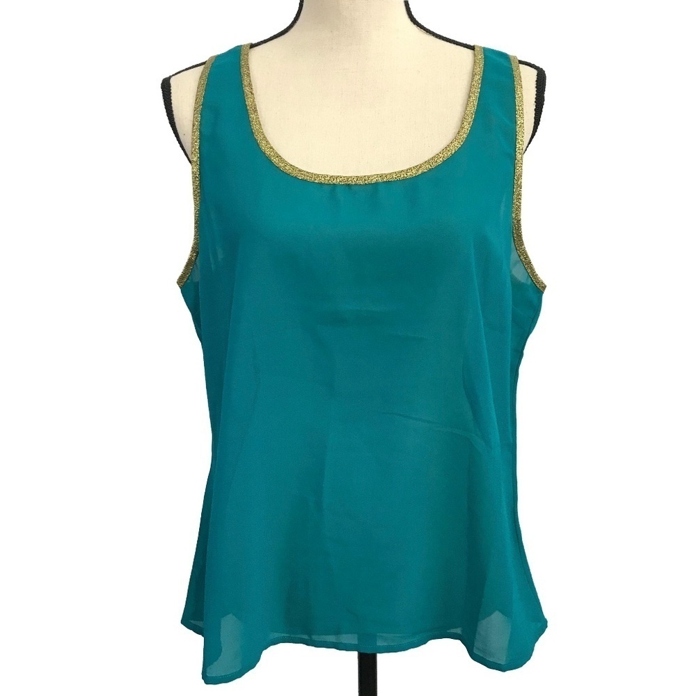 Charlotte Russe Gold Trim Turquoise Sheer Tank